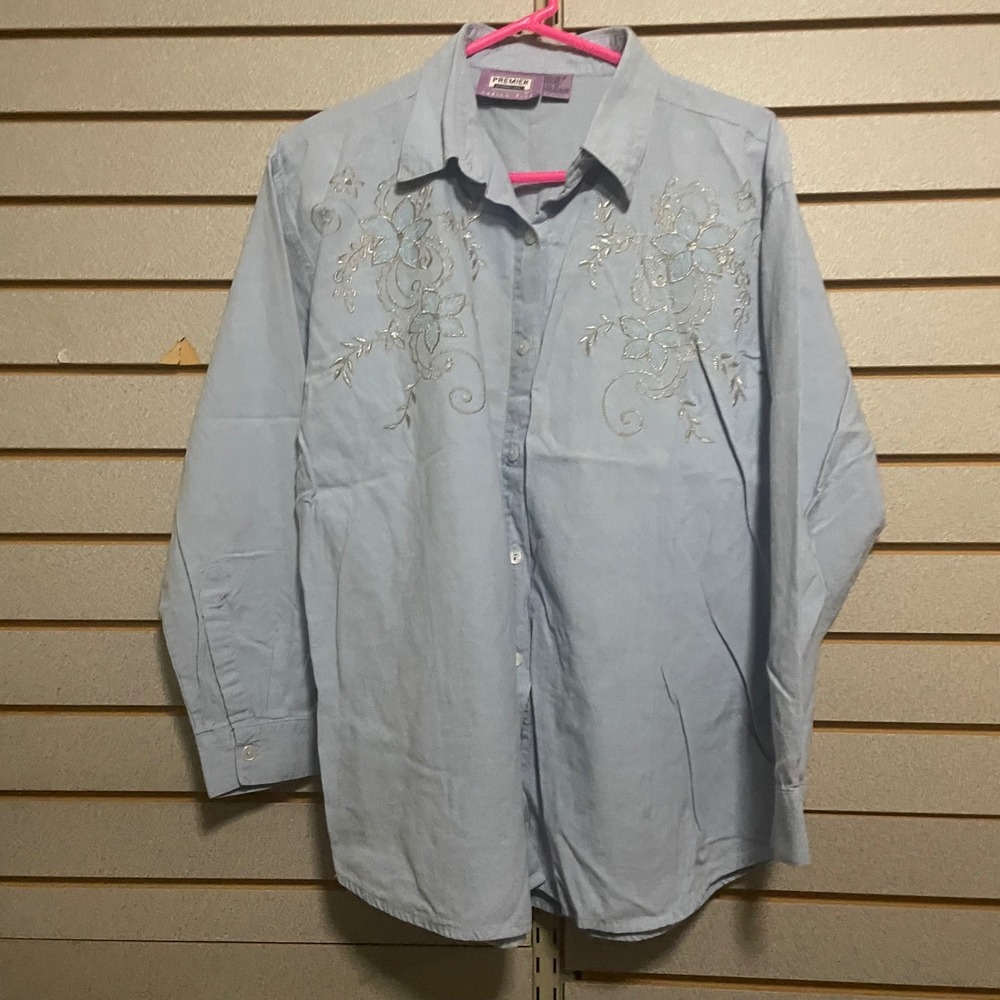 Premier International Embroidered Button Down Shirt Ladies Plus 1X‎